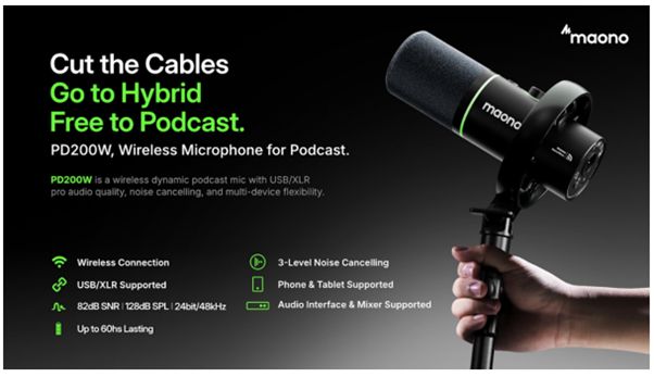 Maono Launches PD200W – The First Dynamic Podcast Microphone with Hybrid Triple Mode Connectivity